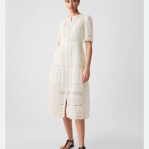 GAP Ivory Button-Down Lace Midi Dress